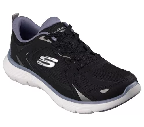 Skechers Tenis Flex Appeal 5.0 Retro Rush para Mujer, Malla Duraleather Negra con Ribete múltiple, 42 EU