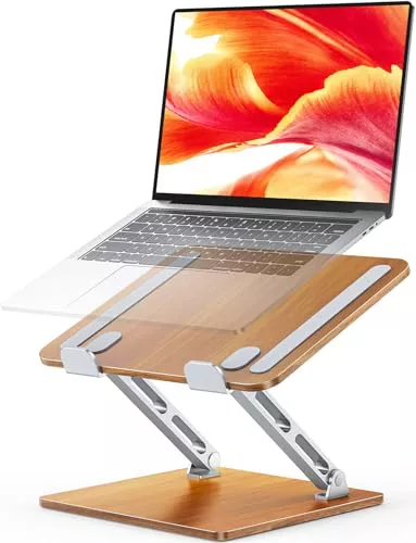 CIRYCASE Ergonómico Soporte Portatil Mesa, Madera y Aluminio Elevador Portatil con Ángulo Ajustable, Laptop Stand Plegable de Doble Barra Compatible con MacBook y Otro 10-16" Portátiles/Tabletas