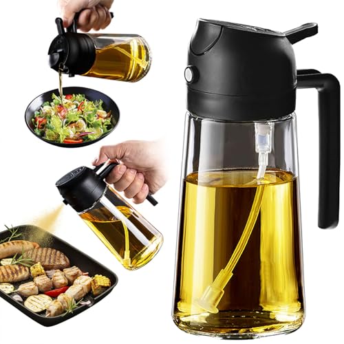 TrendPlain Pulverizador Aceite Spray 470ml - 2 en 1 Spray Aceite Cocina, Dispensadora para Freidora de Aire, Ensaladas, Vinagre y Accesorios Cocina - Negro