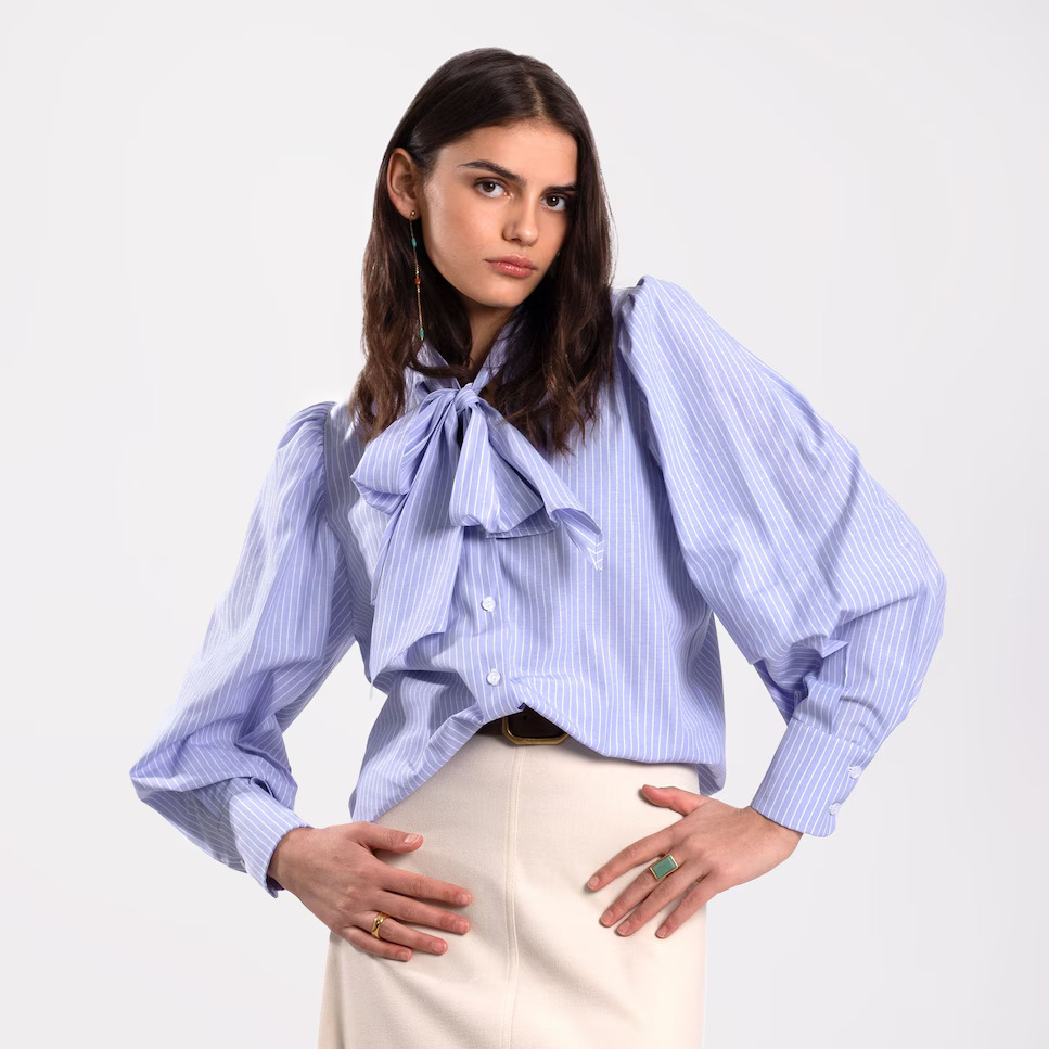 The-Are - Camisa de mujer con lazada al cuello.