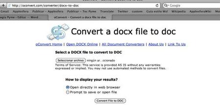 oConvert, servicio online para convertir de docx a doc, odt, txt, pdf y otros formatos