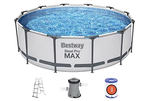 BESTWAY 56418 - Piscina Desmontable Tubular Steel Pro MAX 366 x 100 cm, con Depuradora Cartucho 2.006 L/H y Escalera