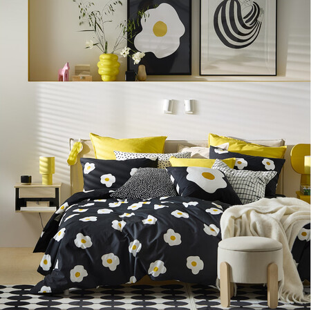 Ogonlocksmal Funda Nordica Con Funda Almohada Negro Blanco Amarillo 1447052 Pe988931 S5