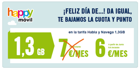 Happy Móvil vuelve a la guerra de precios, rebajando su bono de 1.3 GB a seis euros al mes