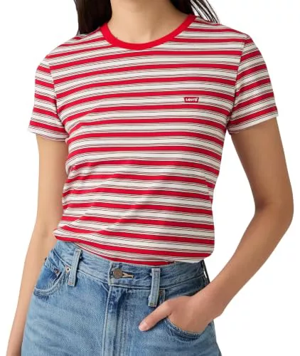 Levi'S Camiseta para Mujer The tee Striped Chesthit Logo, Pisces Stripe True Red, S