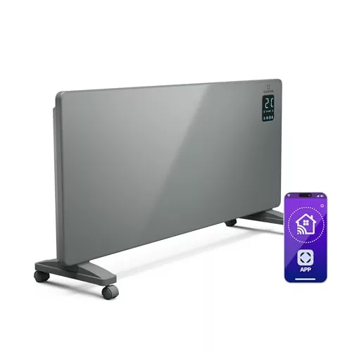 Klarstein Bansin Smart Convector Eléctrico 2500W - Calefactor Inteligente, Montaje en Pared y Suelo, Control por Aplicación, Protección Sobrecalentamiento y Heladas, Pantalla Led, 50 m², Gris