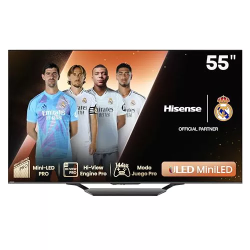 Hisense 55U7NQ - Mini-LED TV, 55 Pulgadas, con Quantum Dot Colour, Modo Juego de 144Hz VRR 240 fps, Full Array Local Dimming, Procesador Hi-View Engine,Dolby Vision IQ & Dolby Atmos (2024)