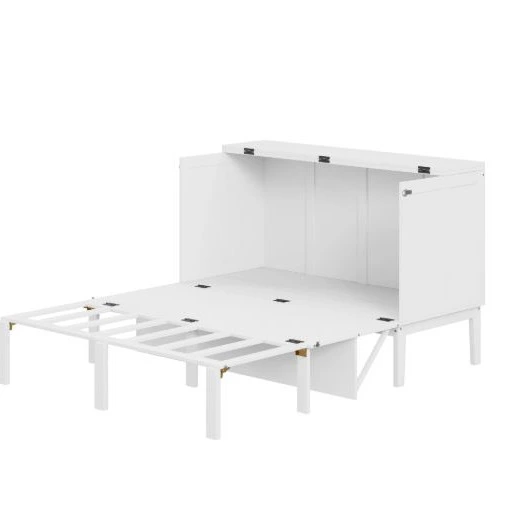 Cama abatible vertical 140 x 200 cm - Madera MDF - Somier de láminas - Blanco
