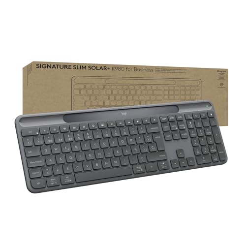 Logitech Signature Slim Solar+ K980 for Business, Teclado inalámbrico, Escritura discreta, Receptor Seguro, Bluetooth, Windows, Mac - Grafito - QWERTY