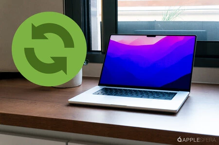 Gráfico de un MacBook Pro junto a un logo de actualizar