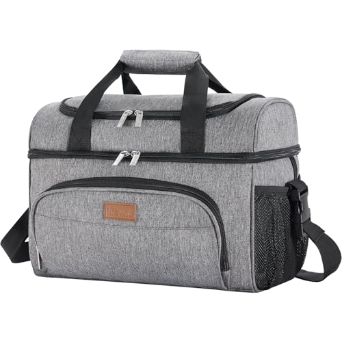 Lifewit Nevera Portatil Tela, Bolsa Nevera Porta Alimentos, Diseño de Doble Capa para Bolsas Termica, Grande Bolsa Termica porta Alimentos para Playa, Viaje, Picnic, Gris 23L