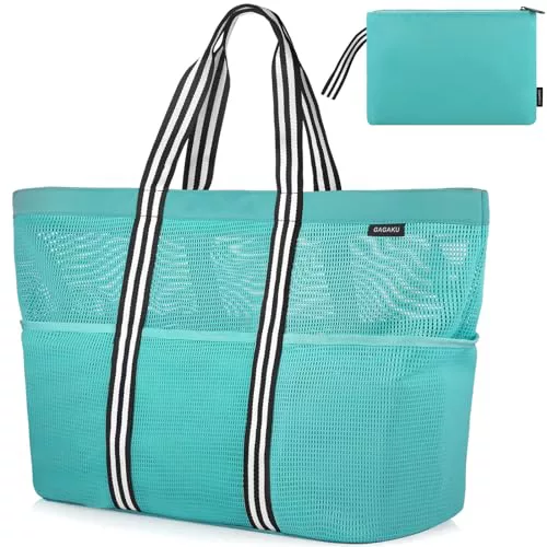 GAGAKU Bolsa de playa Familia XXXL Bolsa de baño extragrande con cremallera Bolsa de playa de malla para viajes de playa – Negro/Gris/Verde, 3_XXXL_Verde, xxx-large