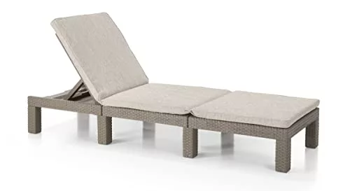 Keter Daytona Deluxe-Tumbona de Jardín, para Exterior terrazas, Patios, Jardines, con Respaldo reclinable en 4 Posiciones, Estructura Reforzada con cojín Incluido, Color Arena