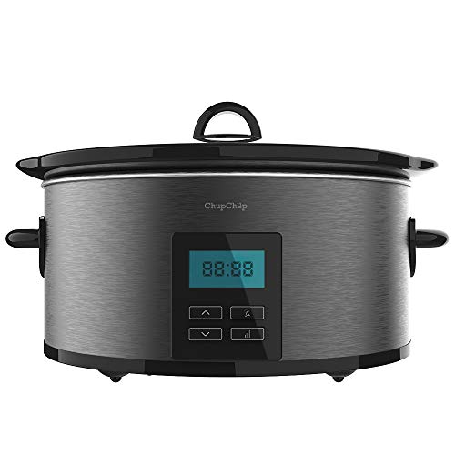 Cecotec Olla de Cocción Lenta de 5,5 litros ChupChup Matic. 240 W, Pantalla LCD, 2 Niveles de potencia y Función mantener Caliente, Tapa de cristal, Cubeta cerámica y Extraíble