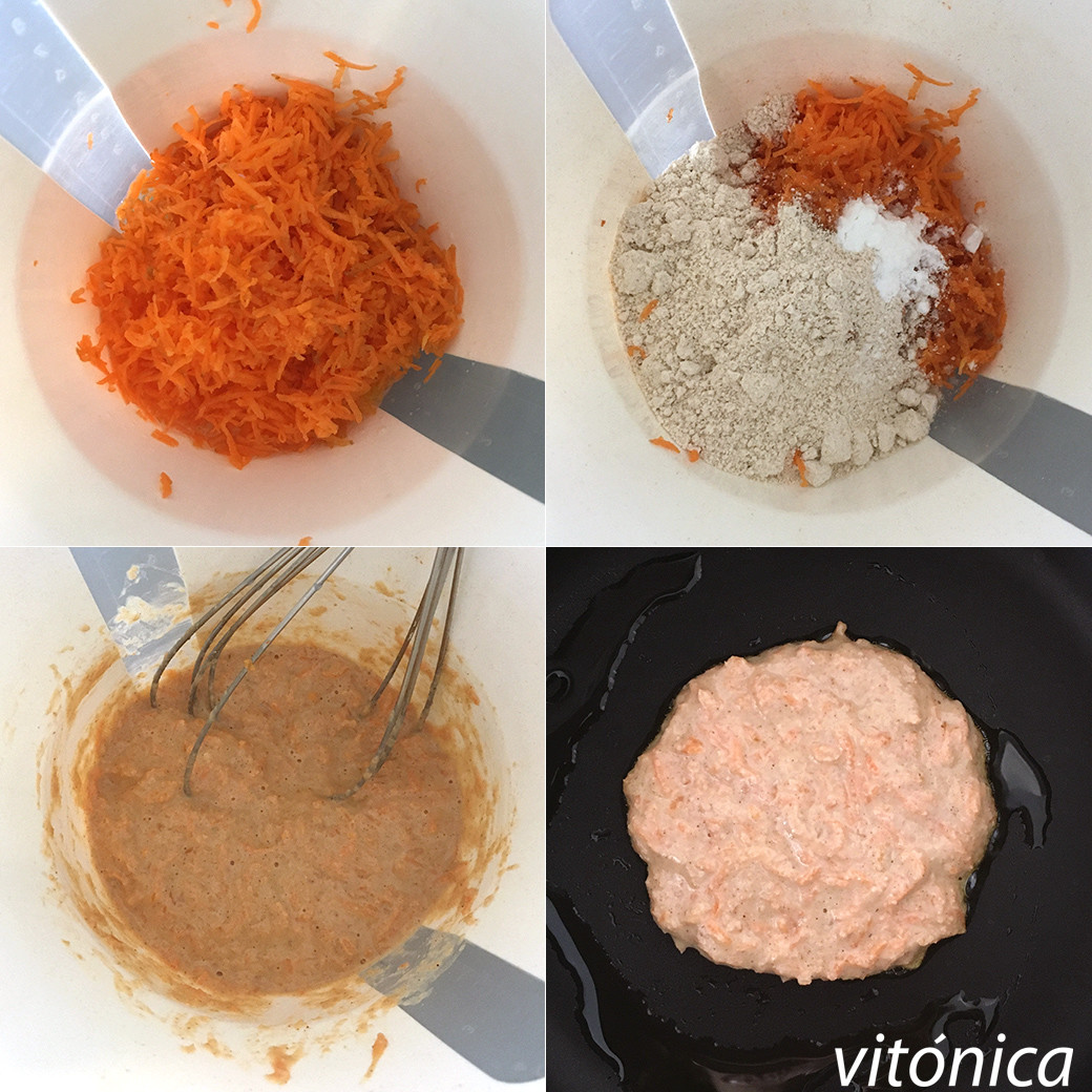 Tortitas fitness de avena y zanahoria. Receta de cocina fácil, sencilla