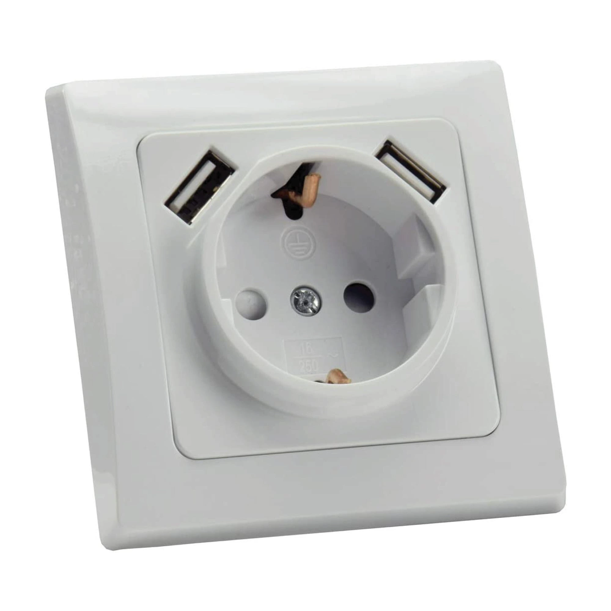 Enchufe con toma tierra + 2 USB 