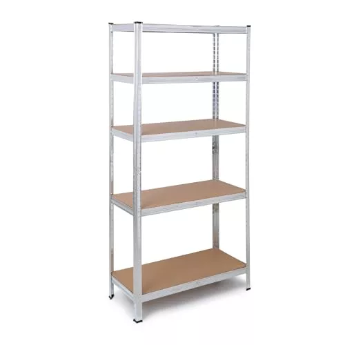 The Homeweeks Estantería Metálica 180 * 90 * 40cm | Galvanizada Modular | 5 Baldas Ajustables | MDF | Carga 175 kg por Estante y 875 kg Total | Montaje Suelo sin Tornillos System Click & Push