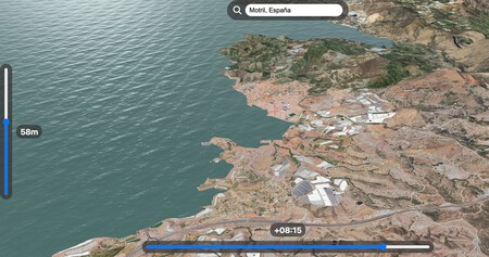 Simulação da costa de Motril (Granada) mostrando o impacto de uma elevação de 58 metros no nível do mar