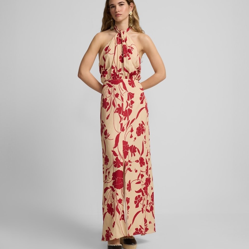 Silbon
Vestido cuello halter con estampado de flores