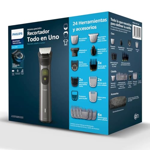 Philips Multigroom Serie 9000 Recortador Todo en Uno para Cara, Cabello y Cuerpo Incluye 24 piezas