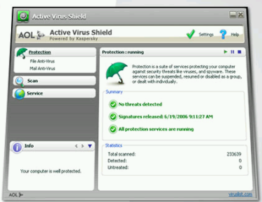 Active Virus Shield, Kaspersky gratuito de parte de AOL