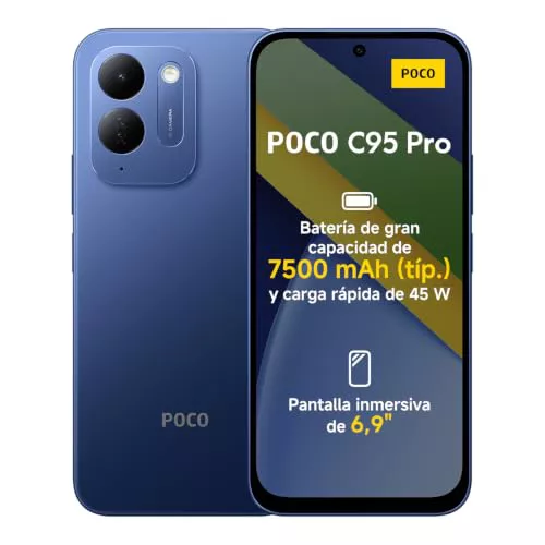 Xiaomi Poco C95 Pro, Smartphone de 8+256 GB, Azul, 7500 mAh y Carga de 45 W | Pantalla inmersiva de 6,9" a 120 Hz, potente Helio G91-Ultra, HyperOS 3