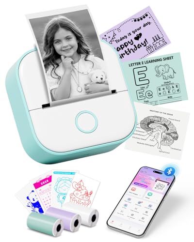 Mini Impresora Termica - Impresora Pegatinas Autoadhesivas T02 Impresora Portátil Sin Tinta Bolsillo Bluetooth Impresora Fotos Movil para el Aprendizaje, Notas de Estudio, Diagrama Anatómico, Fotos
