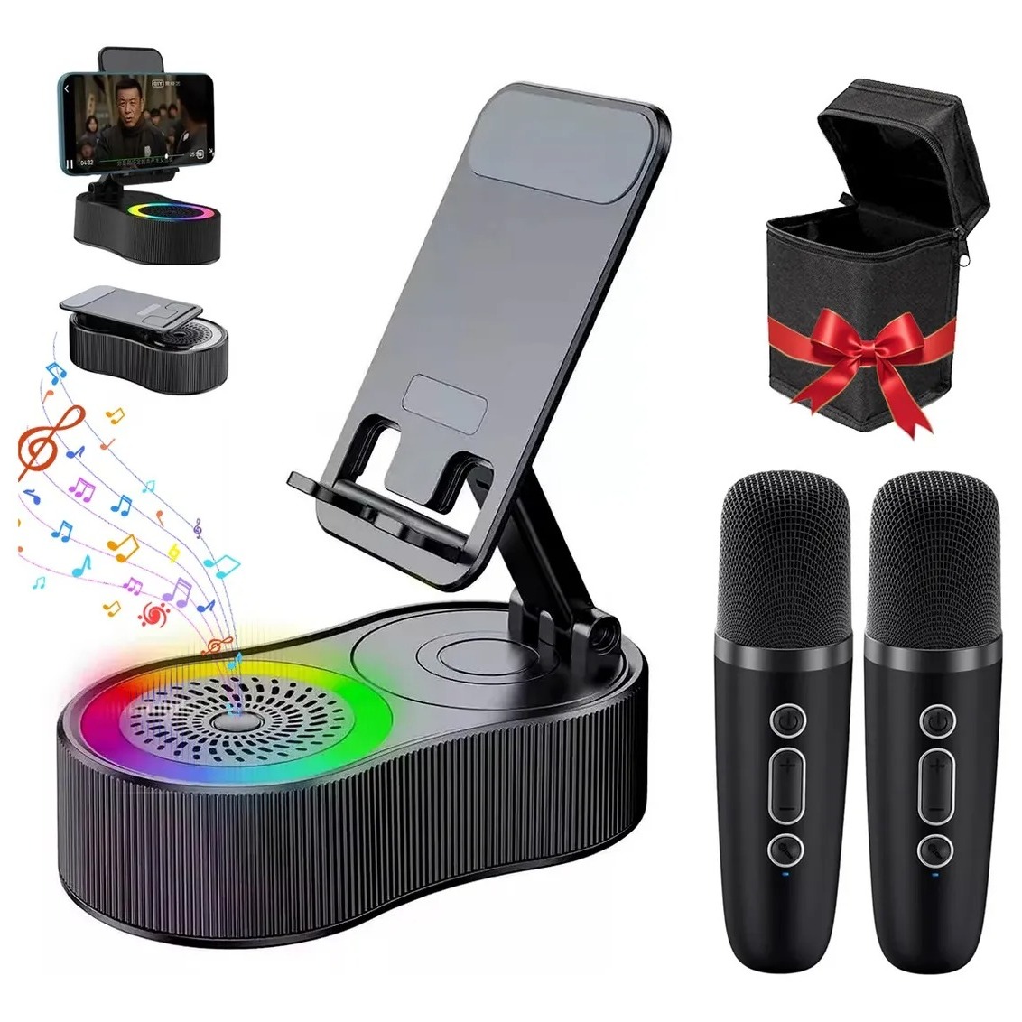 Soporte con bocina y dos micrófonos