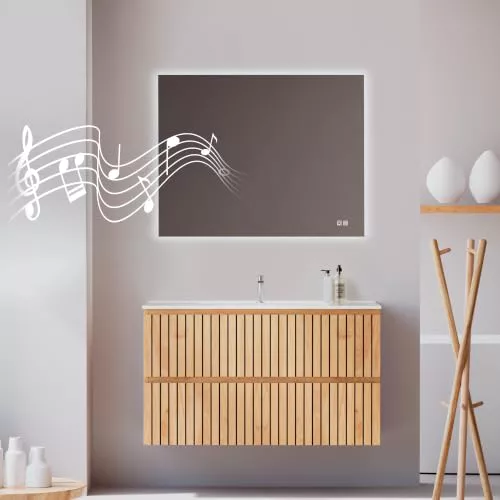 Feel Your Bath Espejo de baño Rectangular LED Bluetooth 90x70 cm, luz Regulable, antivaho, Control táctil, Apagado automático - Fácil instalación