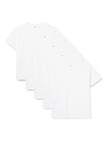Fruit of The Loom Camiseta de Manga Corta para Hombre Super Premium (Paquete de 5), Blanco, M