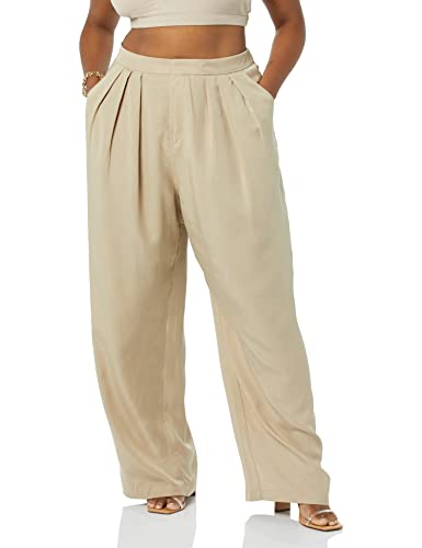 TEREA Pantalón para Mujer, Lexie con Pliegues Frontales, Hummus, XXL Grande
