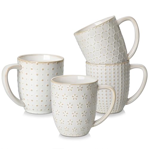 MALACASA LYDIA 4 Piezas Tazas Desayuno Grandes de Gres, 480ML
