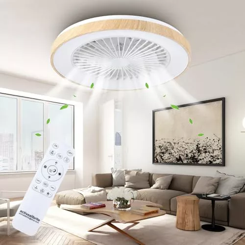 activeallbrite Ventiladores de techo, Motor DC 20W, Velocidad del Viento ajustable con Control Remoto, Adecuado Dormitorio, Habitación infantil.