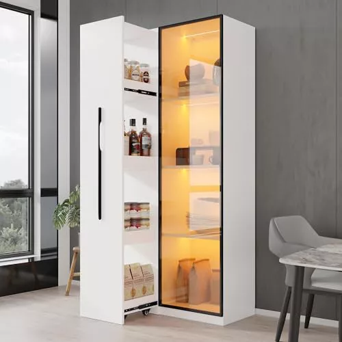 Soweiz Estantería y vitrina multifunción de 160 cm de alto con puertas de cristal templado