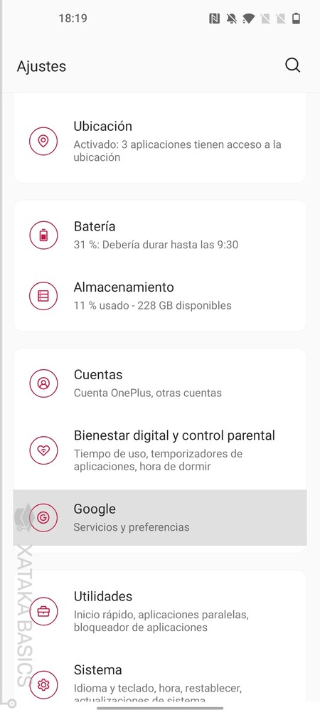 Opciones Google