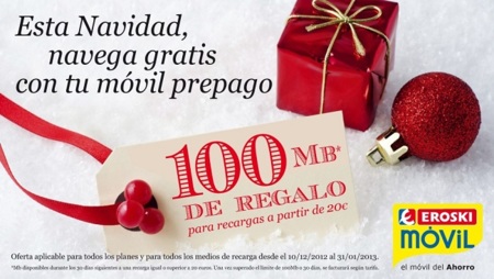 Comienzan las promociones navideñas: 100 Mb de regalo al recargar 20 euros con Eroski Móvil