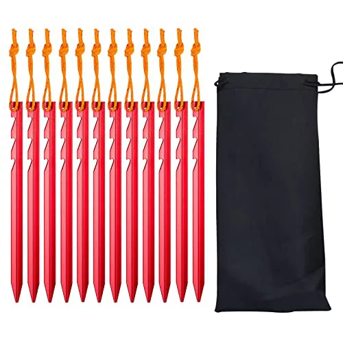Piquetas Camping Suelo Duro,12 Piezas Estacas para Tienda de Aluminio,18cm Clavijas para Tienda,Piquetas Tienda de Campaña para Jardín,Exterior,Camping