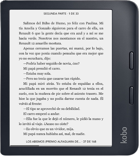 Kobo Libra 2 | eReader | Pantalla 7" táctil Carta EInk antirreflejos | Temperatura del color y brillo ajustables | Reducción luz azul | eBooks y AudioBooks | Memoría 32 GB | Resistente al agua | Negro