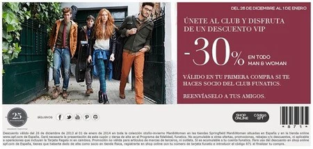 Un 30 % menos en tu primera compra si te unes al club funatics de Springfield 