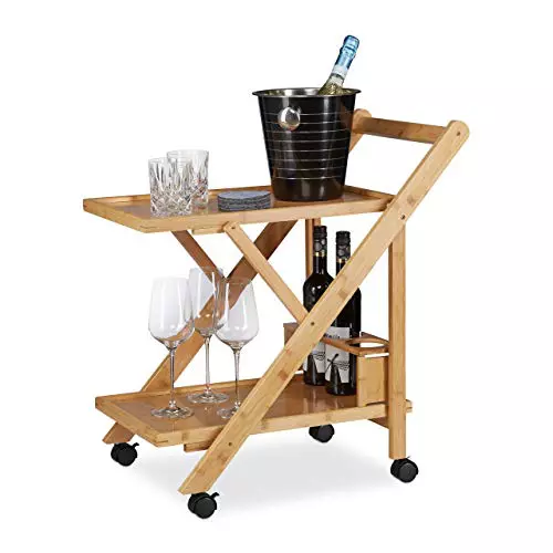 Relaxdays Carrito Camarera Plegable con Ruedas, Madera, Marrón, 70 x 40.5 x 65 cm