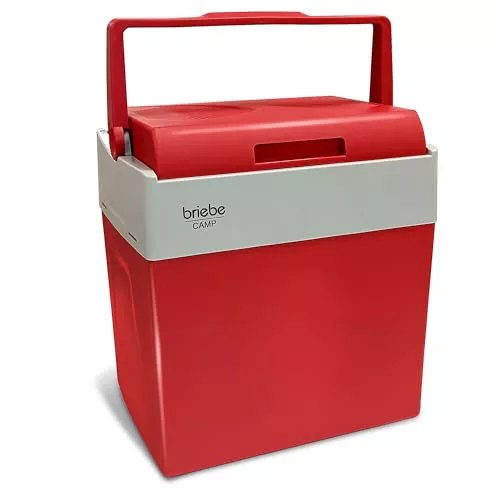 briebe Nevera Portátil Eléctrica de Viaje para Coche, Camping, 12V / 220V, Capacidad 28 Litros, Refrigera, Mantiene el Calor, Modo Bajo Consumo, Rojo