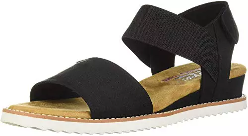 Skechers Desert Kiss, Sandalia con Pulsera Mujer, Negro (Black Microfiber Suede/Gore Trim)