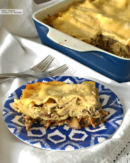 Lasaña de hongos a los cuatro quesos. Receta