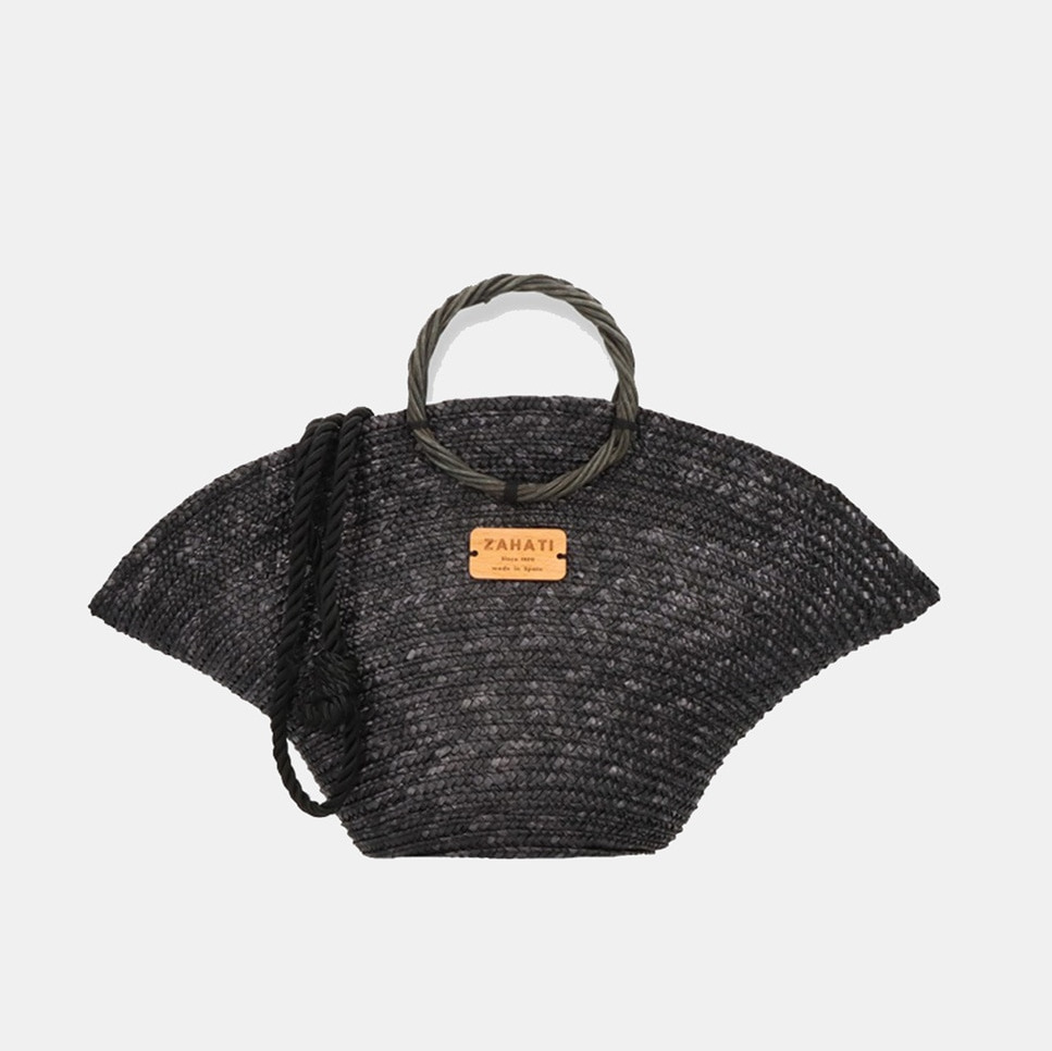 Zahati
Bolso de mano Mini Hatbag de paja y mimbre en negro con asa rígida