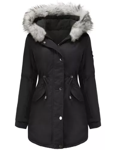 Tuopuda Abrigo Parka Mujer Largo con CapuchaAbrigo Gruesa Chaqueta de invierno cálidoa Prueba de Viento(Negro,M)
