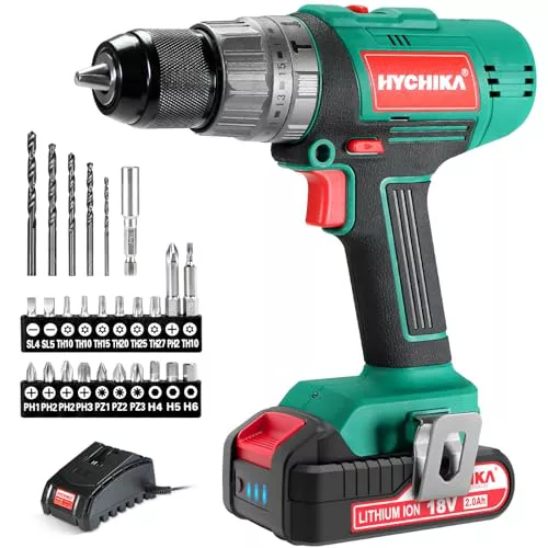 HYCHIKA Taladro Percutor Atornillador 18V 45Nm, 2.0 Ah Batería