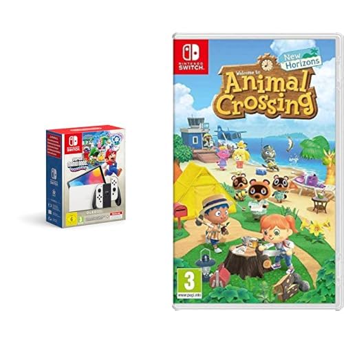 Nintendo Switch (versión OLED) Blanca + Super Mario Bros. Wonder + 12 meses NSO + Animal Crossing: New Horizons