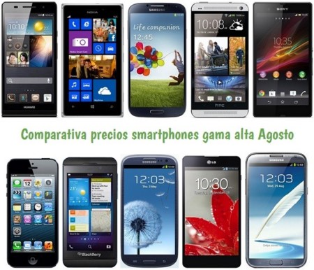 Comparativa Precios Galaxy S4, Lumia 925, HTC One, Xperia Z, iPhone 5 y otros gama alta en Agosto de 2013