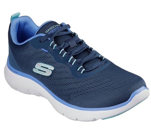 Skechers Flex Appeal 5.0 New Path, Zapatillas Mujer, Navy Mesh/Blue Trim, 41 EU Ancho