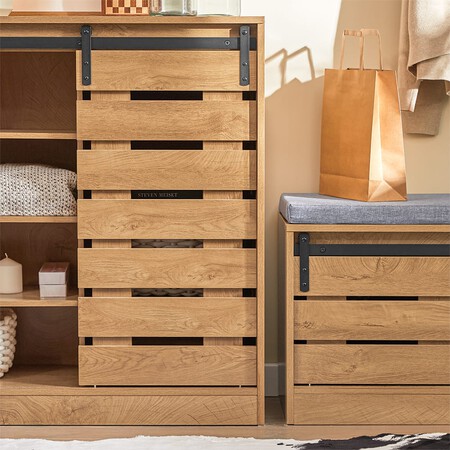 Aparador Con Puerta Corrediza De Granero Mdf Marron